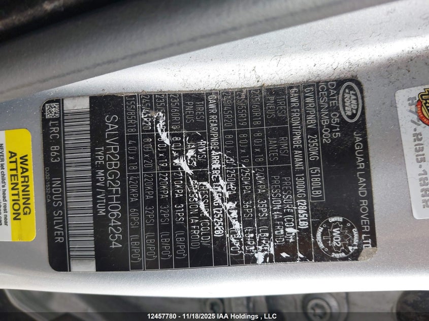 2015 Land Rover Range Rover Evoque Pure City VIN: SALVR2BG2FH064254 Lot: 12457780