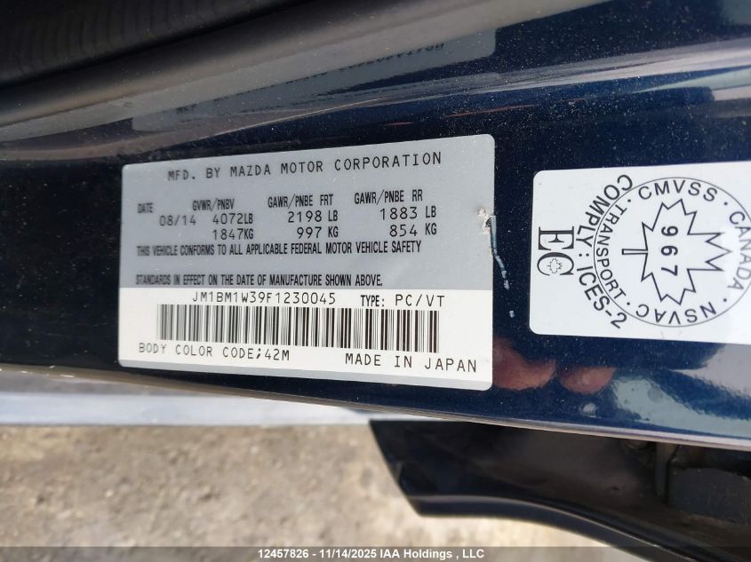 2015 Mazda Mazda3 Gt VIN: JM1BM1W39F1230045 Lot: 12457826