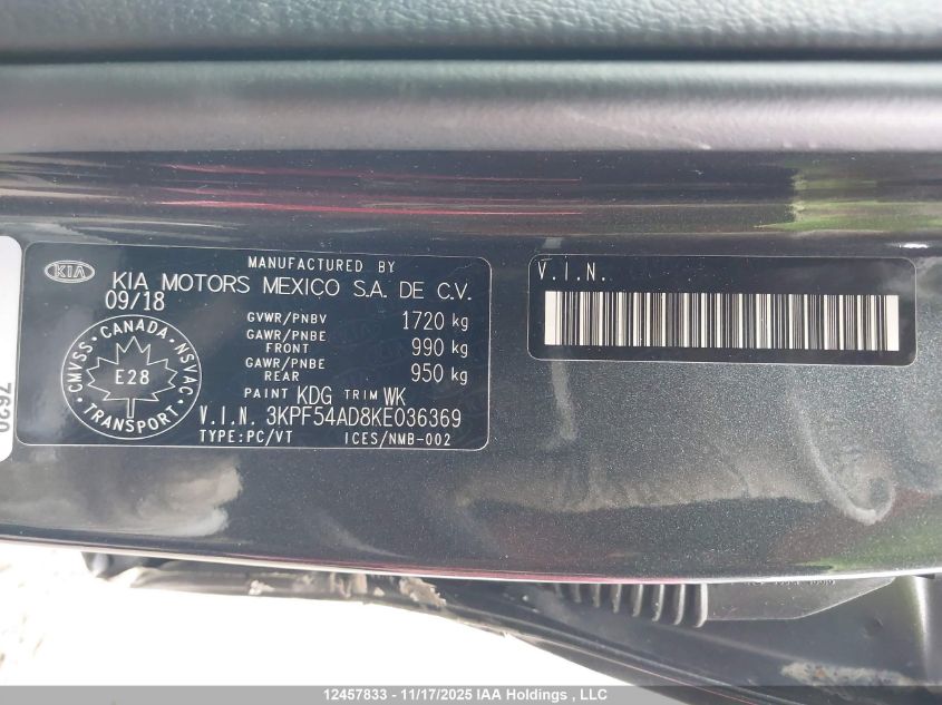 2019 Kia Forte Ex VIN: 3KPF54AD8KE036369 Lot: 12457833