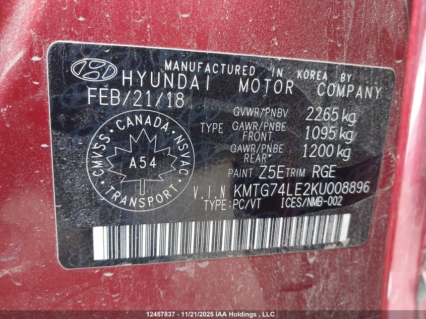 2019 Genesis G70 3.3T Sport VIN: KMTG74LE2KU008896 Lot: 12457837