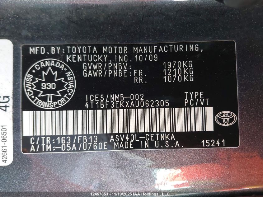 2010 Toyota Camry Le VIN: 4T1BF3EKXAU062305 Lot: 12457853