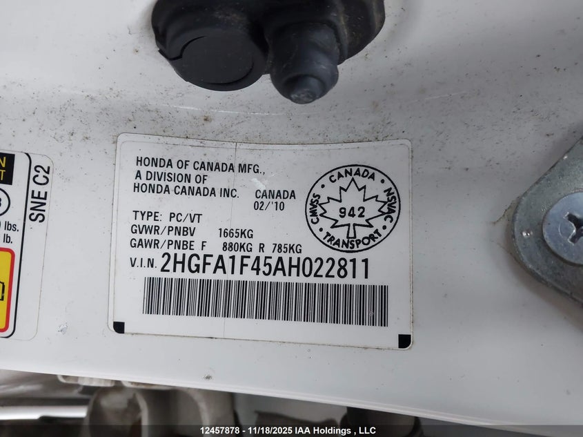 2HGFA1F45AH022811 2010 HONDA CIVIC photo no. 9