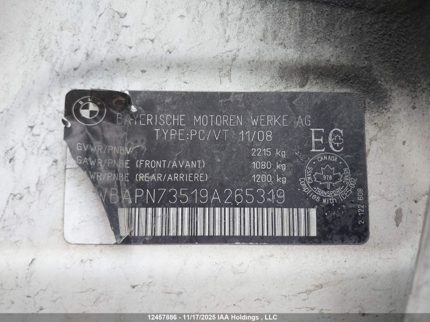 2009 BMW 335 D VIN: WBAPN73519A265319 Lot: 12457886