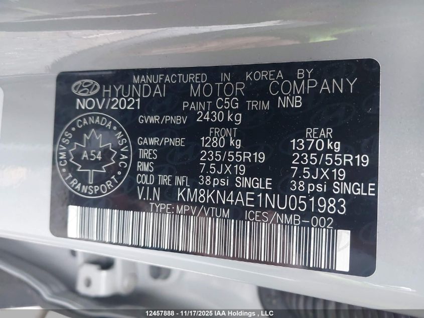 2022 Hyundai Ioniq 5 Preferred Long Range VIN: KM8KN4AE1NU051983 Lot: 12457888