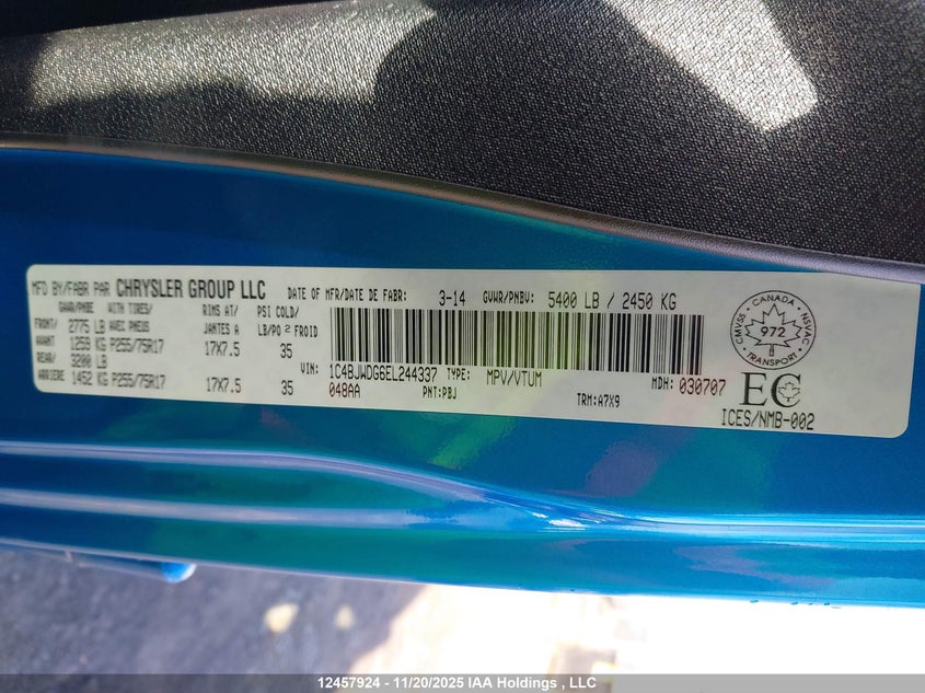 2014 Jeep Wrangler Unlimited Sport VIN: 1C4BJWDG6EL244337 Lot: 12457924