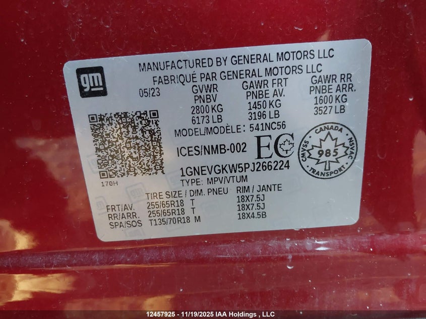 1GNEVGKW5PJ266224 2023 CHEVROLET TRAVERSE photo no. 9
