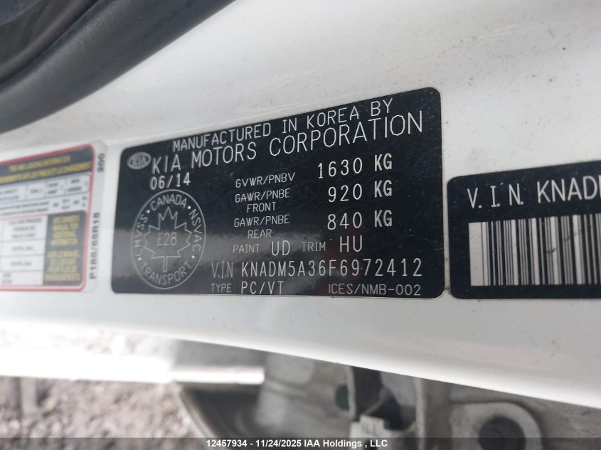 2015 Kia Rio VIN: KNADM5A36F6972412 Lot: 12457934