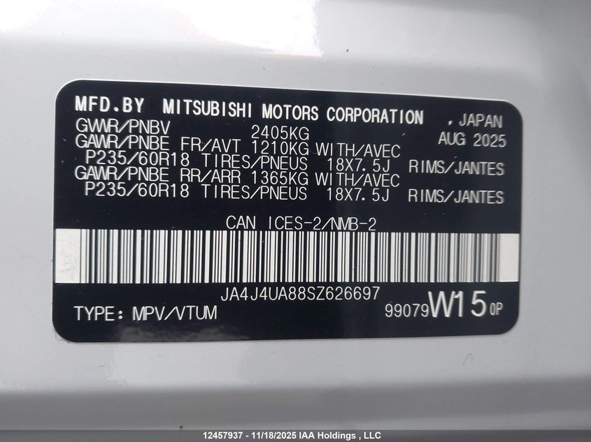 JA4J4UA88SZ626697 2025 MITSUBISHI OUTLANDER photo no. 9