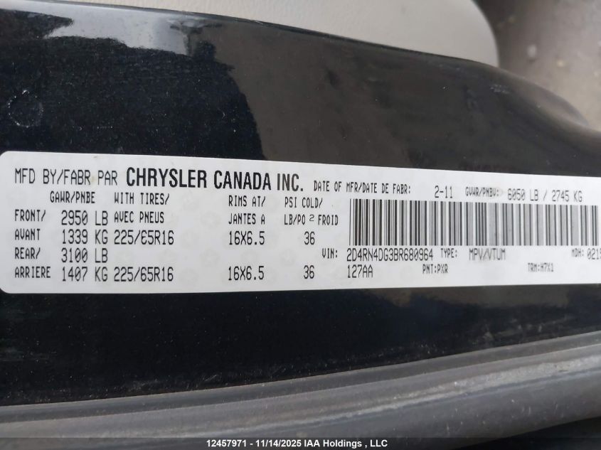 2011 Dodge Grand Caravan Express VIN: 2D4RN4DG3BR680964 Lot: 12457971