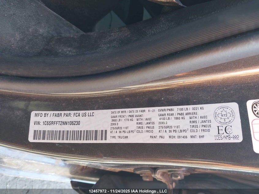 2022 Ram 1500 Big Horn VIN: 1C6SRFFT2NN106230 Lot: 12457972