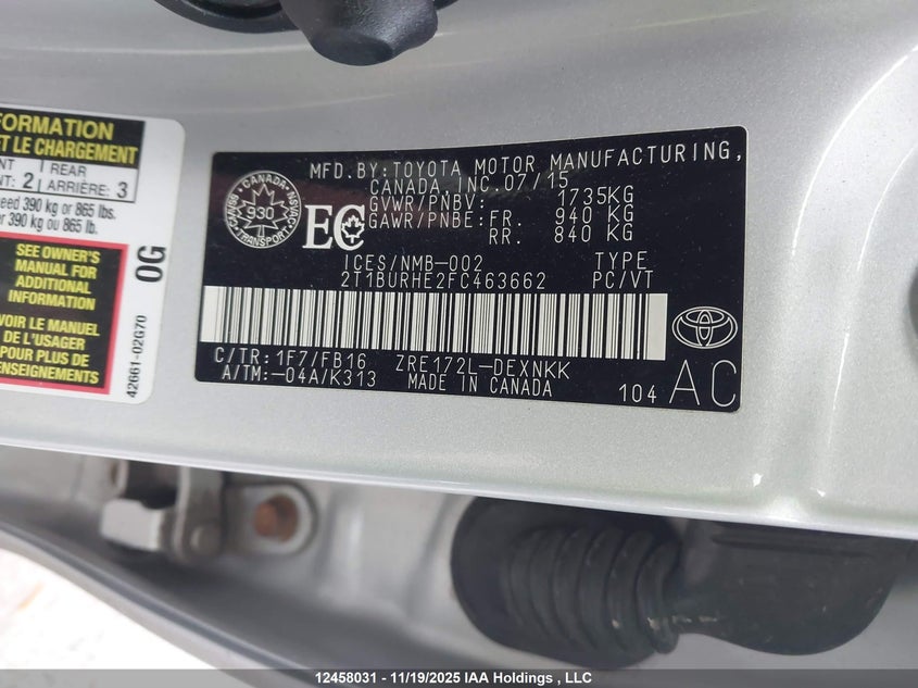 2T1BURHE2FC463662 2015 TOYOTA COROLLA photo no. 19