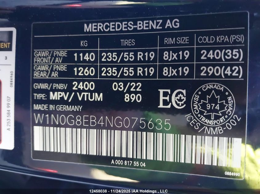 2022 Mercedes-Benz Glc 300 4Matic VIN: W1N0G8EB4NG075635 Lot: 12458038