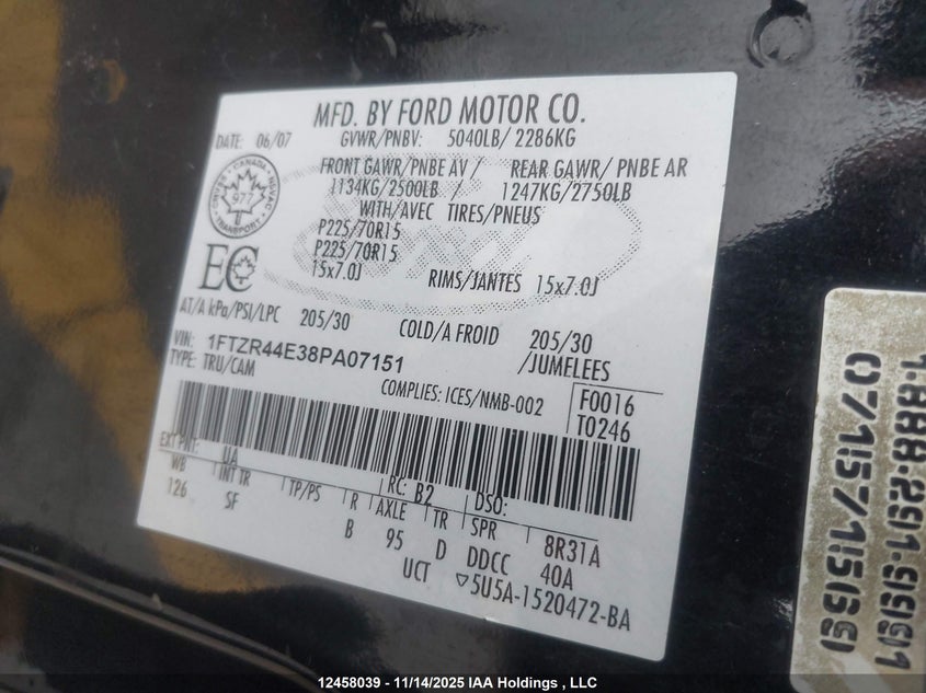 1FTZR44E38PA07151 2008 FORD RANGER photo no. 9