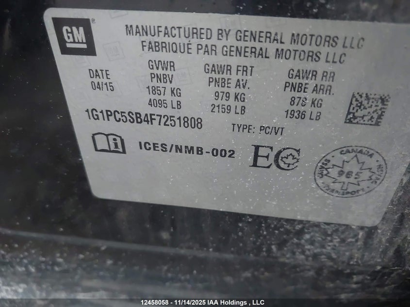 1G1PC5SB4F7251808 2015 CHEVROLET CRUZE photo no. 9