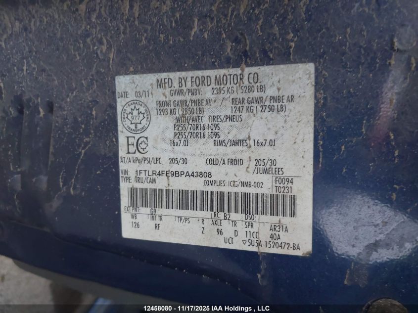 2011 Ford Ranger Super Cab VIN: 1FTLR4FE9BPA43808 Lot: 12458080