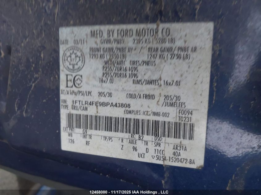 2011 Ford Ranger Super Cab VIN: 1FTLR4FE9BPA43808 Lot: 12458080