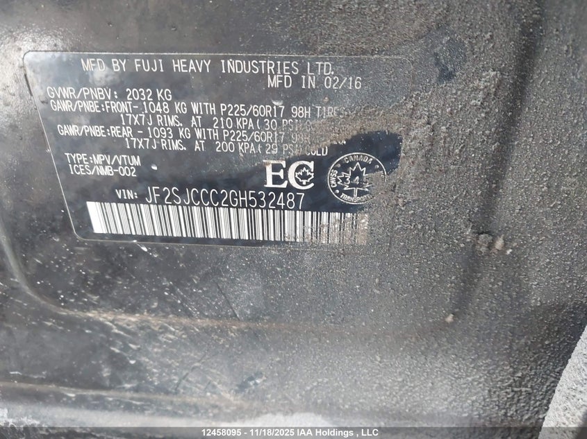 2016 Subaru Forester 2.5I Convenience Package VIN: JF2SJCCC2GH532487 Lot: 12458095