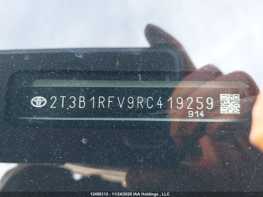 2024 Toyota Rav4 Le VIN: 2T3B1RFV9RC419259 Lot: 12458112