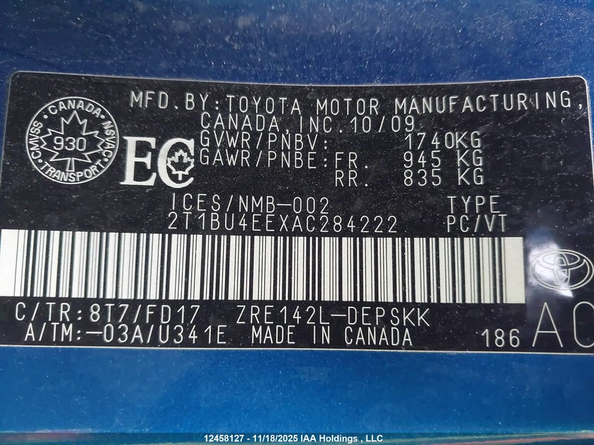 2010 Toyota Corolla S/Le/Xle VIN: 2T1BU4EEXAC284222 Lot: 12458127