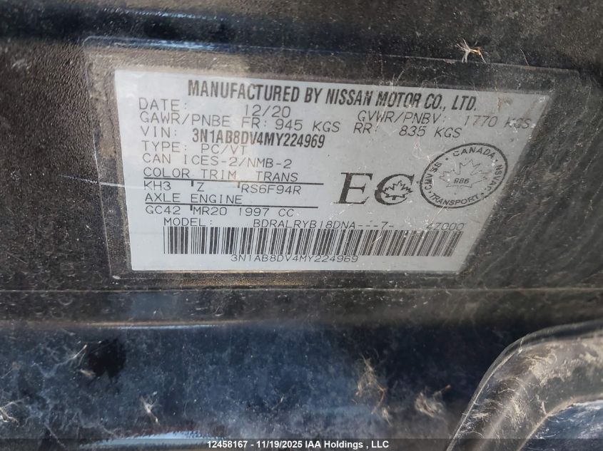 2021 Nissan Sentra Sr VIN: 3N1AB8DV4MY224969 Lot: 12458167