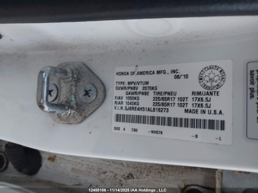 2010 Honda Cr-V Ex VIN: 5J6RE4H51AL816273 Lot: 12458186