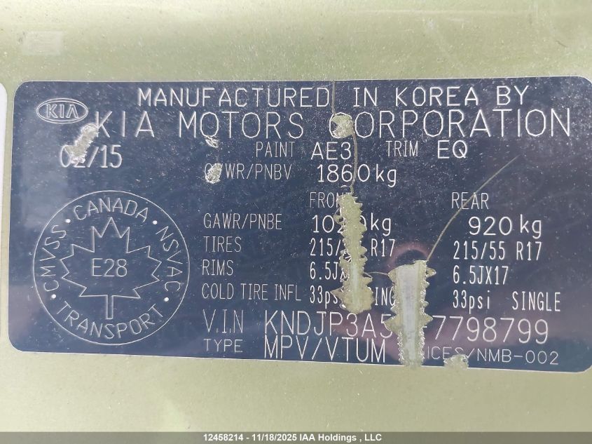 2015 Kia Soul Ex/Ex+/Ex+ Eco VIN: KNDJP3A50F7798799 Lot: 12458214