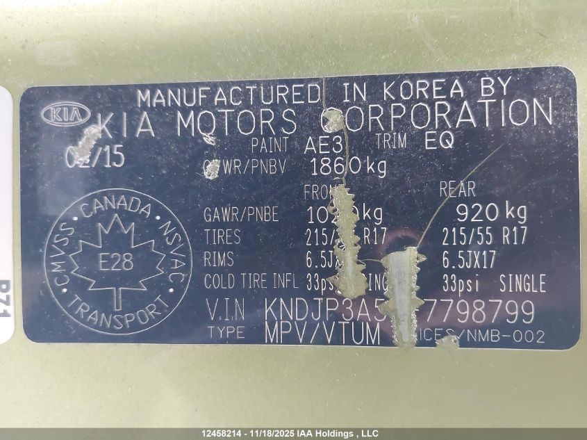 2015 Kia Soul Ex/Ex+/Ex+ Eco VIN: KNDJP3A50F7798799 Lot: 12458214