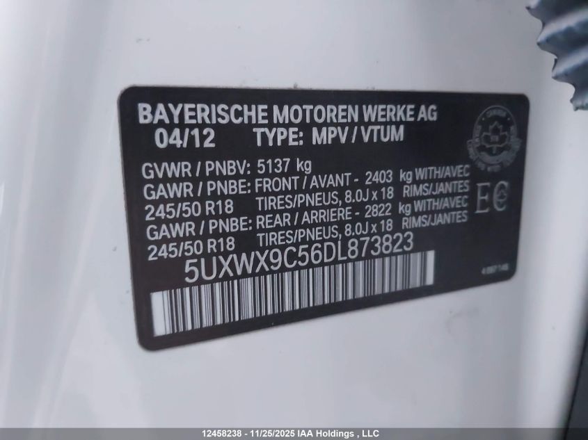 2013 BMW X3 xDrive28I VIN: 5UXWX9C56DL873823 Lot: 12458238