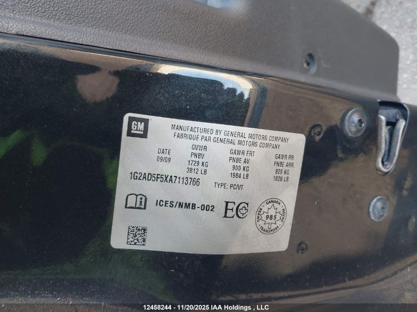 2010 Pontiac G5 Se VIN: 1G2AD5F5XA7113766 Lot: 12458244