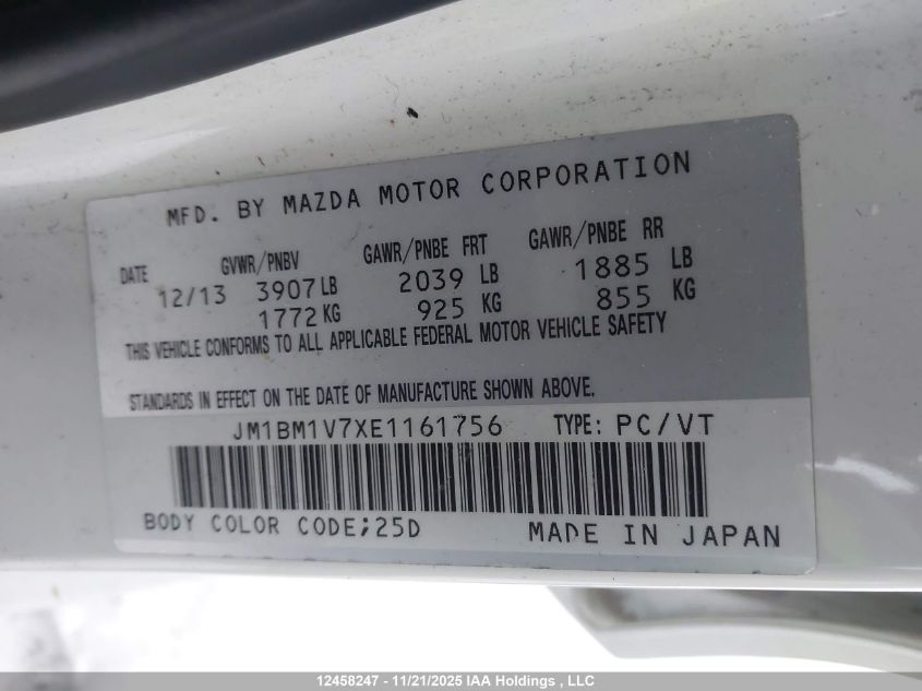 2014 Mazda 3 Touring VIN: JM1BM1V7XE1161756 Lot: 12458247