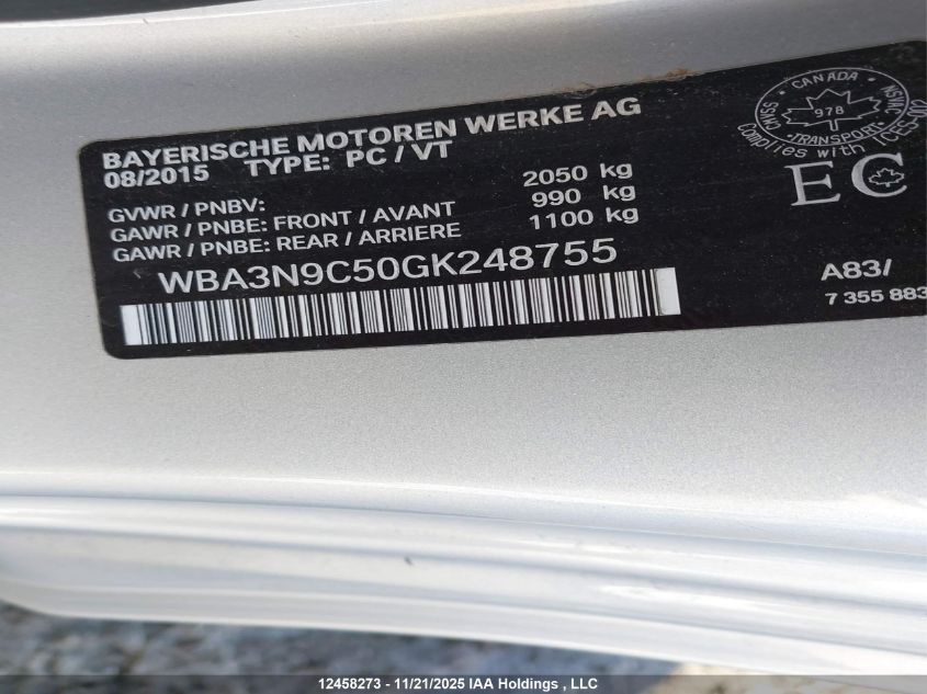 2016 BMW 428 Xi VIN: WBA3N9C50GK248755 Lot: 12458273