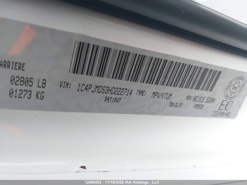 2017 Jeep Cherokee Limited VIN: 1C4PJMDS3HD222714 Lot: 12458283