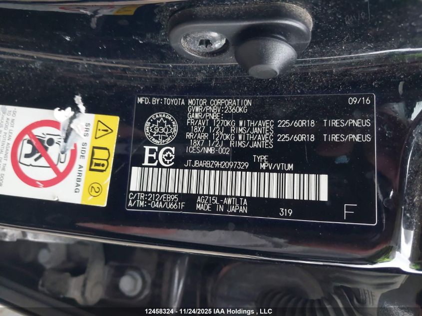 2017 Lexus Nx 200T/Base/F Sport VIN: JTJBARBZ9H2097329 Lot: 12458324