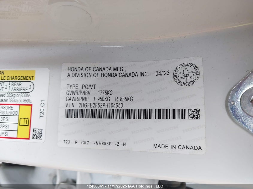 2HGFE2F52PH104653 2023 HONDA CIVIC photo no. 9