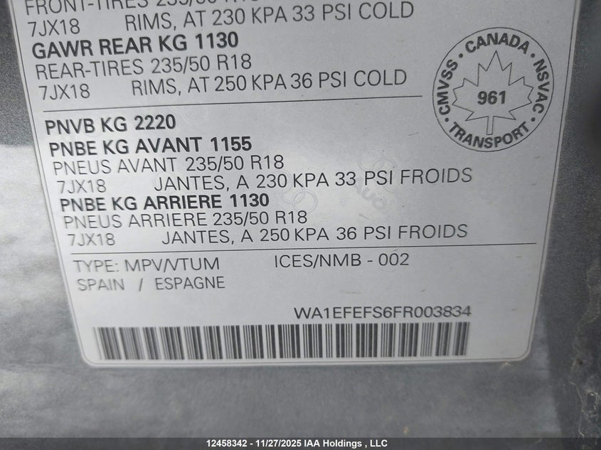 WA1EFEFS6FR003834 2015 AUDI Q3 photo no. 9