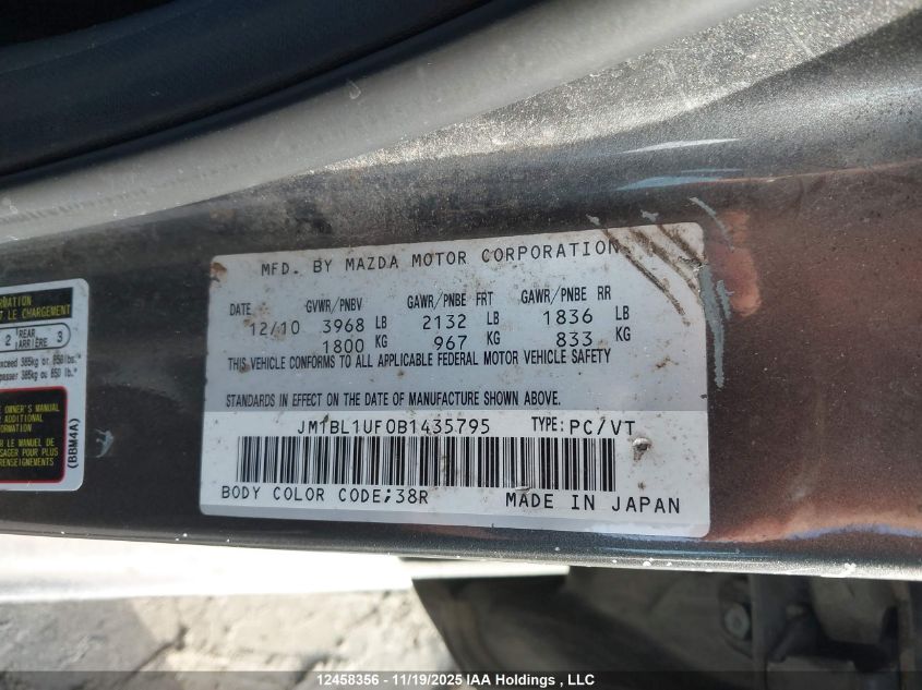 2011 Mazda 3 I VIN: JM1BL1UF0B1435795 Lot: 12458356