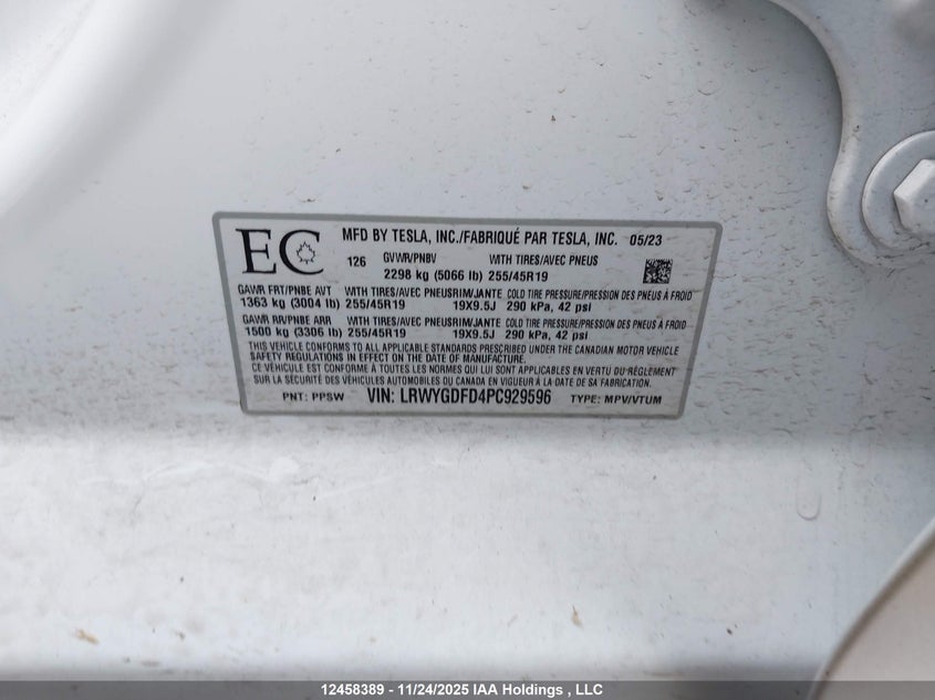 LRWYGDFD4PC929596 2023 TESLA MODEL Y photo no. 9