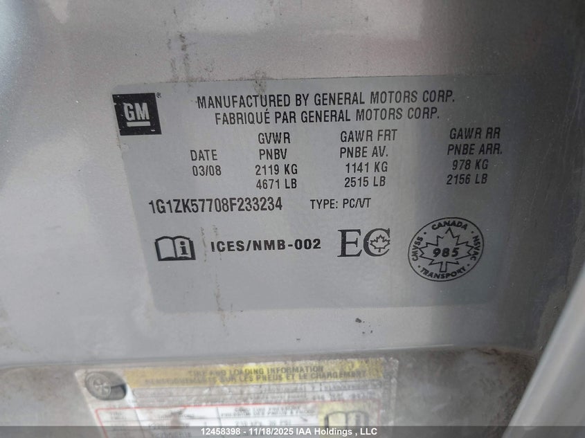 1G1ZK57708F233234 2008 CHEVROLET MALIBU photo no. 9