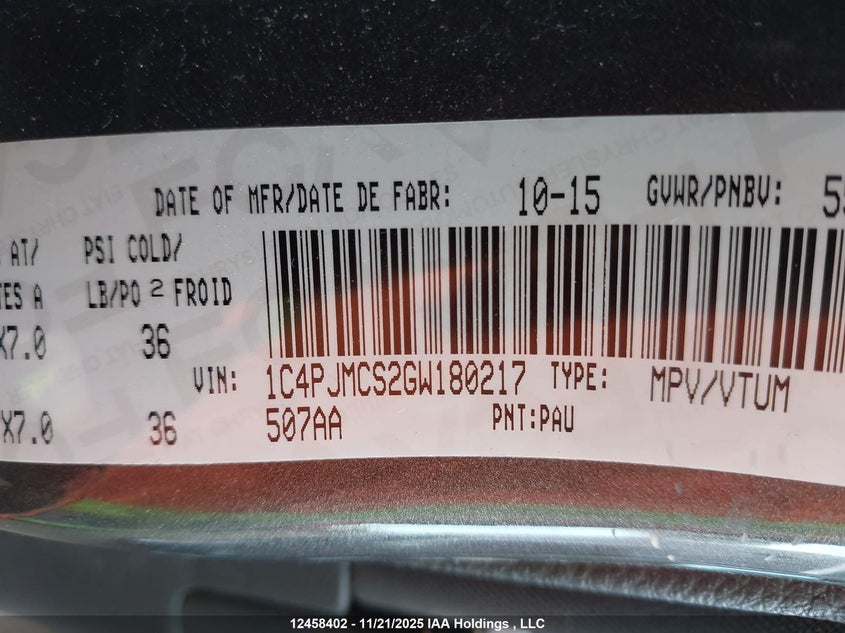 2016 Jeep Cherokee North VIN: 1C4PJMCS2GW180217 Lot: 12458402