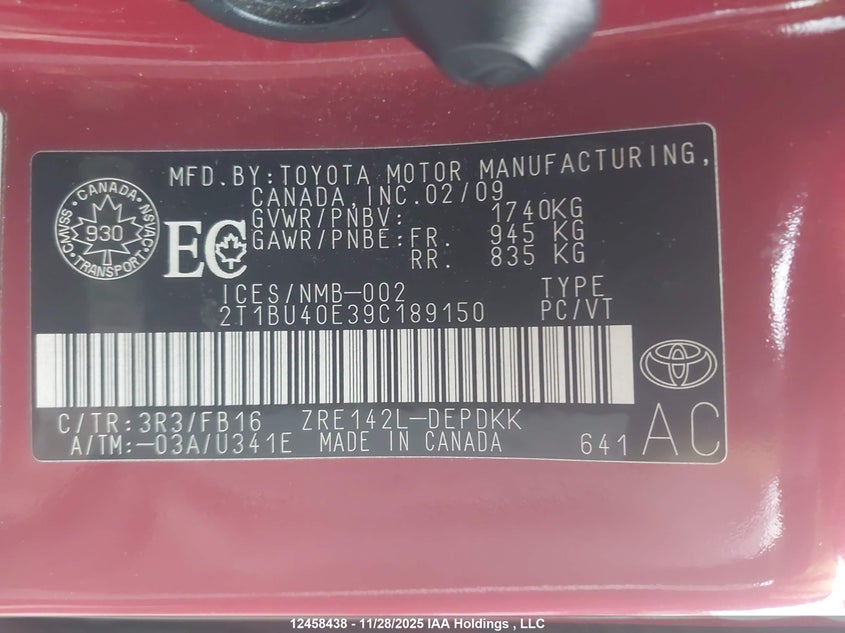 2009 Toyota Corolla S/Le/Xle VIN: 2T1BU40E39C189150 Lot: 12458438