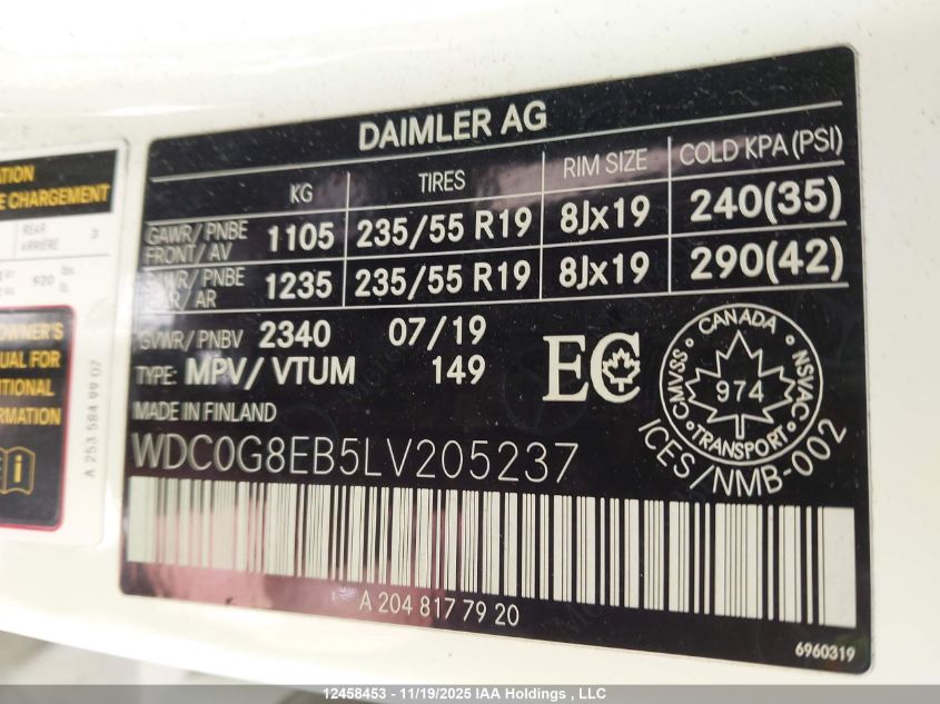 2020 Mercedes-Benz Glc 300 4Matic VIN: WDC0G8EB5LV205237 Lot: 12458453