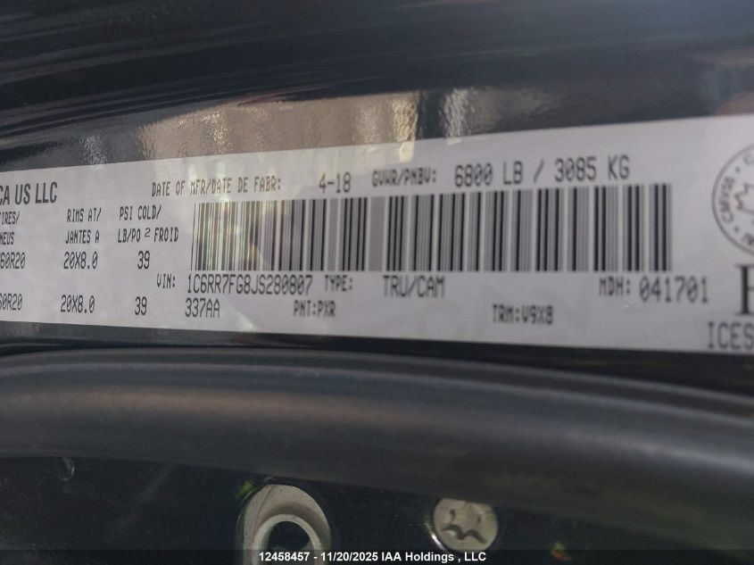 2018 Ram 1500 St VIN: 1C6RR7FG8JS280807 Lot: 12458457