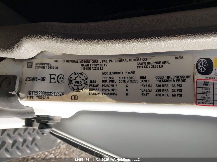 2008 GMC Canyon Sl VIN: 1GTCS299888212324 Lot: 12458476