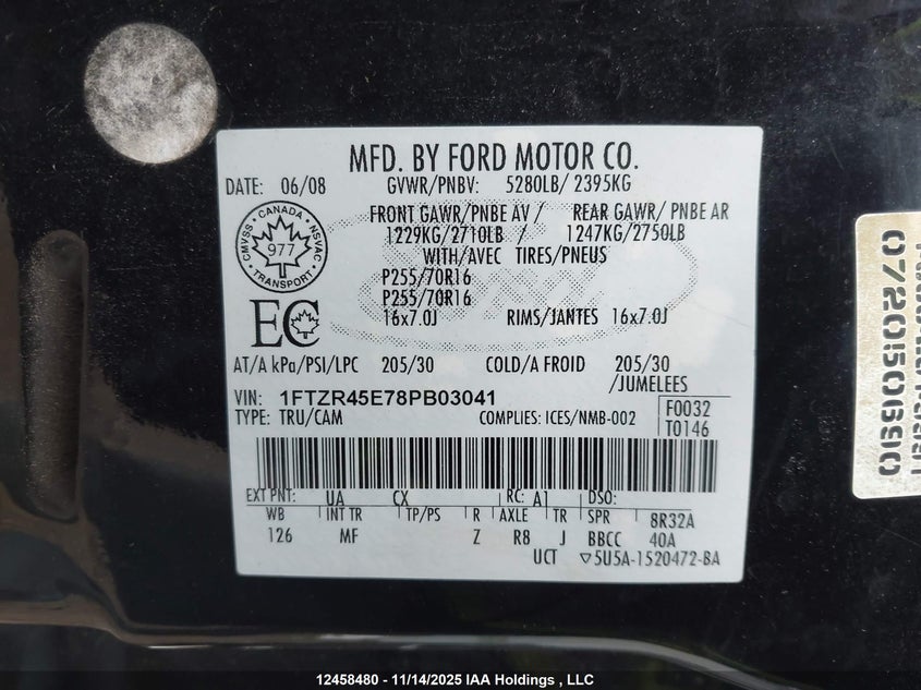 1FTZR45E78PB03041 2008 FORD RANGER photo no. 9