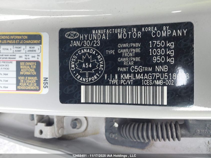 2023 Hyundai Elantra Sel VIN: KMHLM4AG7PU518903 Lot: 12458481