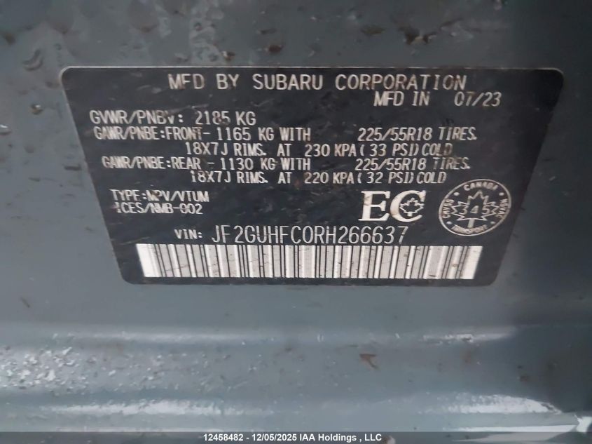 2024 Subaru Crosstrek Onyx VIN: JF2GUHFC0RH266637 Lot: 12458482