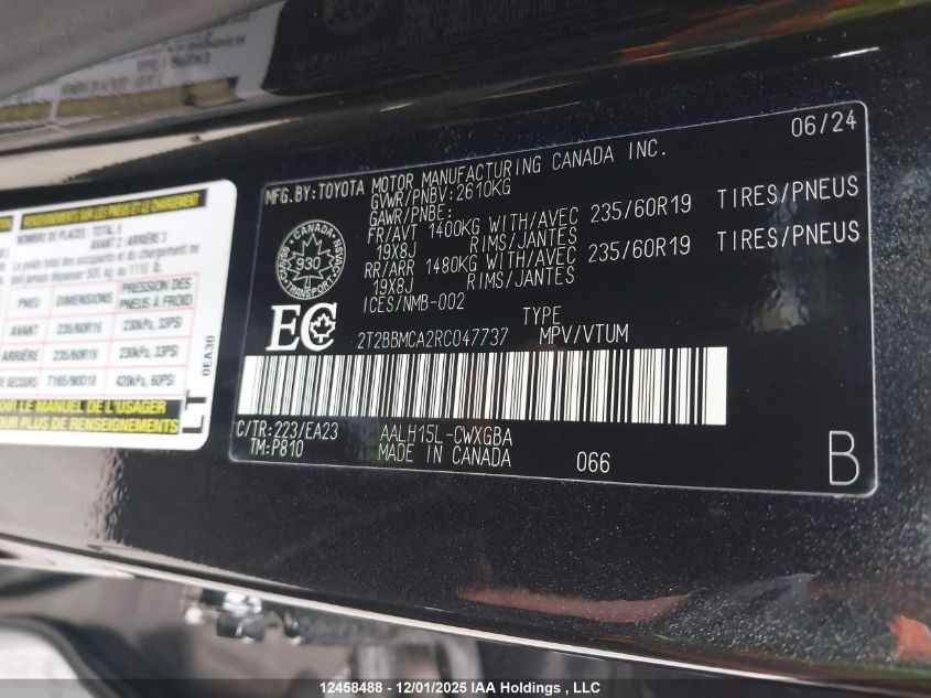 2024 Lexus Rx 350H Base/350H Premium/350H Premium Plus/350H Luxury VIN: 2T2BBMCA2RC047737 Lot: 12458488