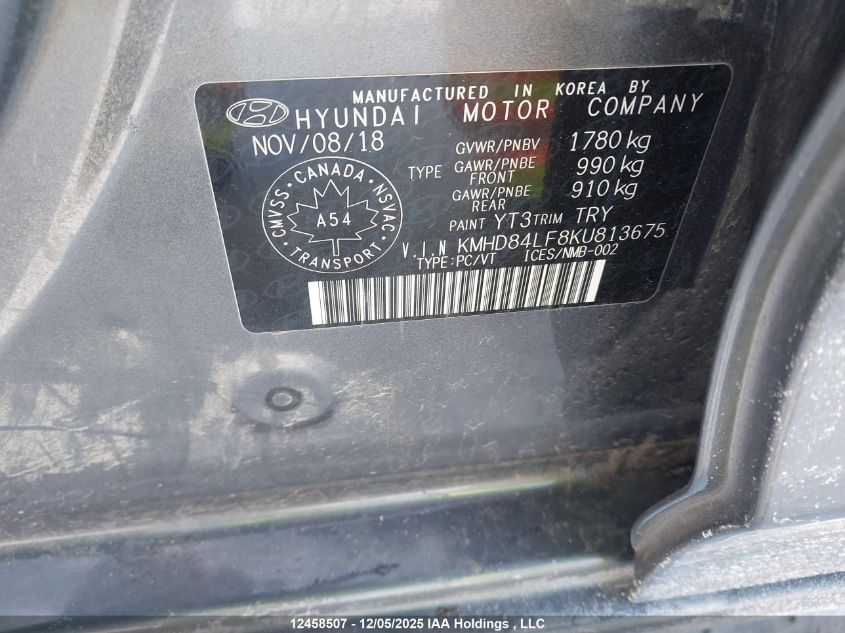 2019 Hyundai Elantra Preferred VIN: KMHD84LF8KU813675 Lot: 12458507