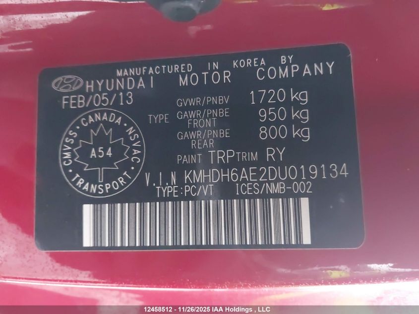 2013 Hyundai Elantra Coupe Gs/Se VIN: KMHDH6AE2DU019134 Lot: 12458512