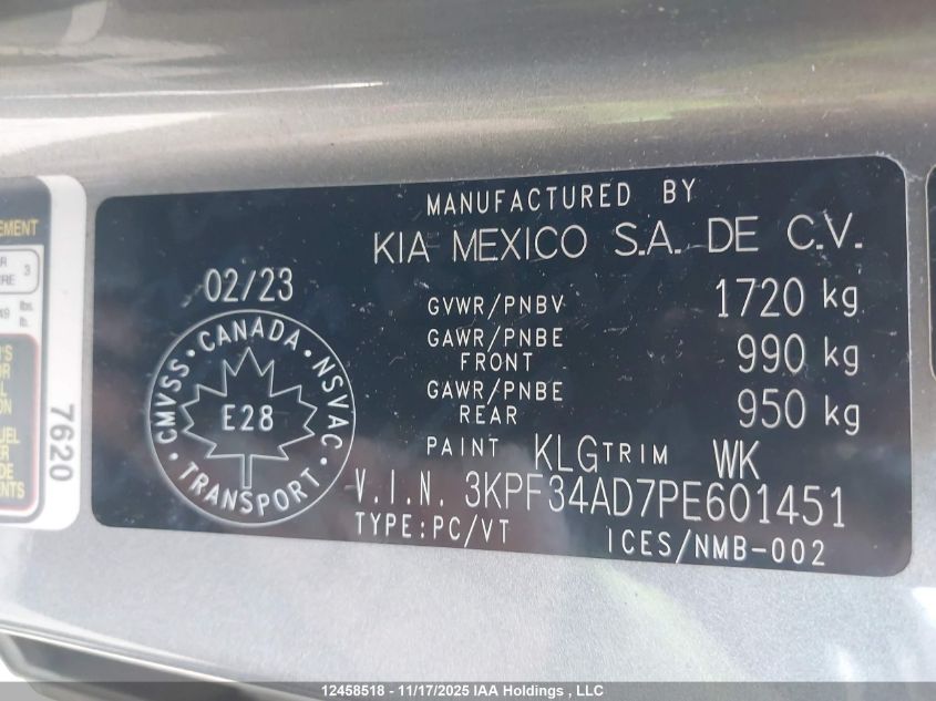 2023 Kia Forte VIN: 3KPF34AD7PE601451 Lot: 12458518